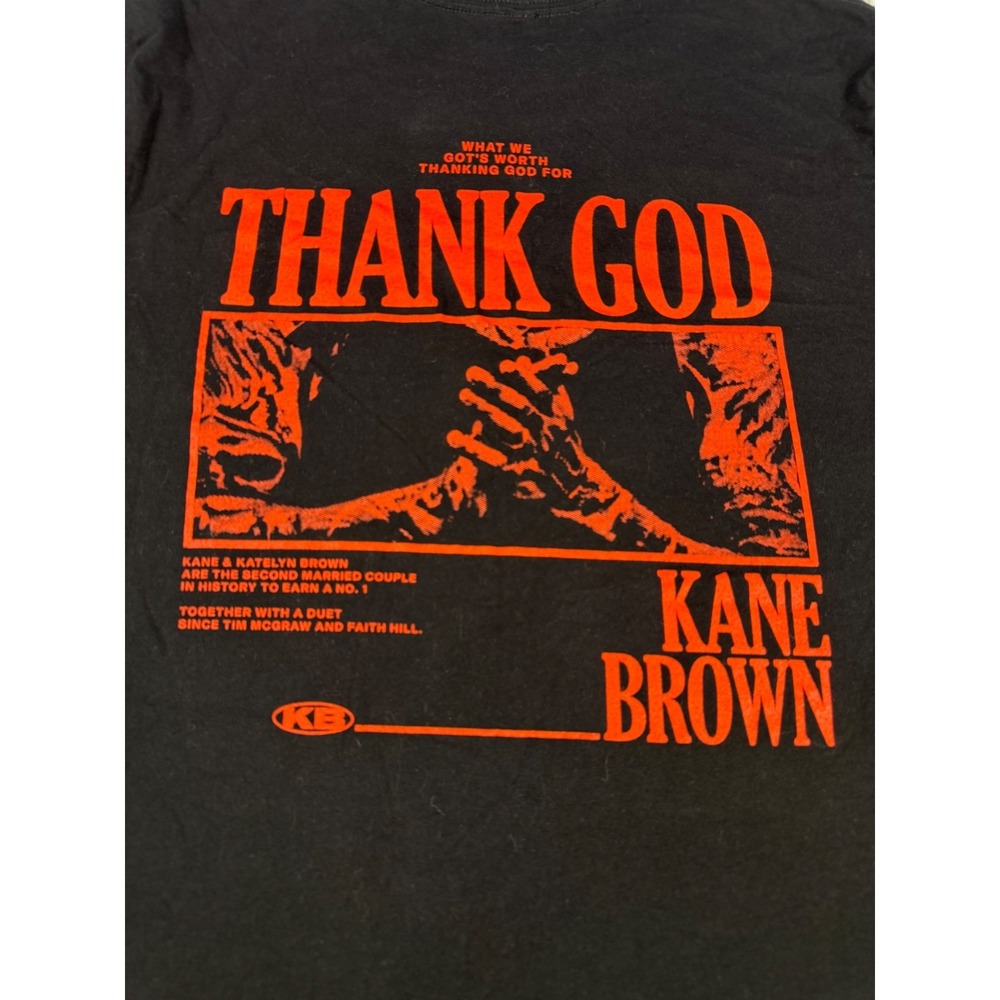 Kane Brown Thank God Concert Tour T-Shirt Mens Black Orange Graphic Tee M/L